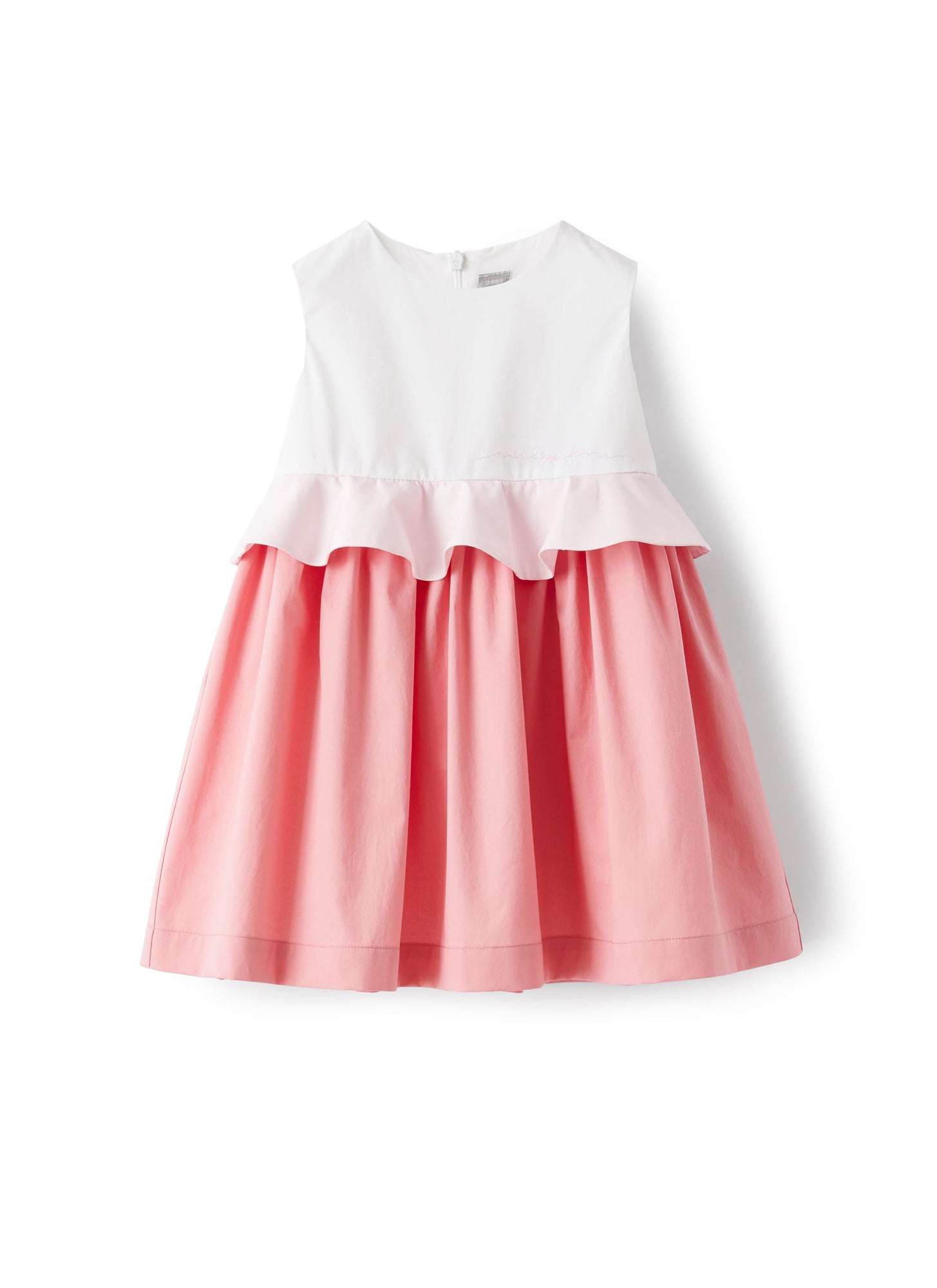 Dress with Flounce in Sateen | White/Pink