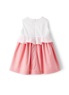 Dress with Flounce in Sateen | White/Pink