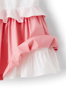 Dress with Flounce in Sateen | White/Pink