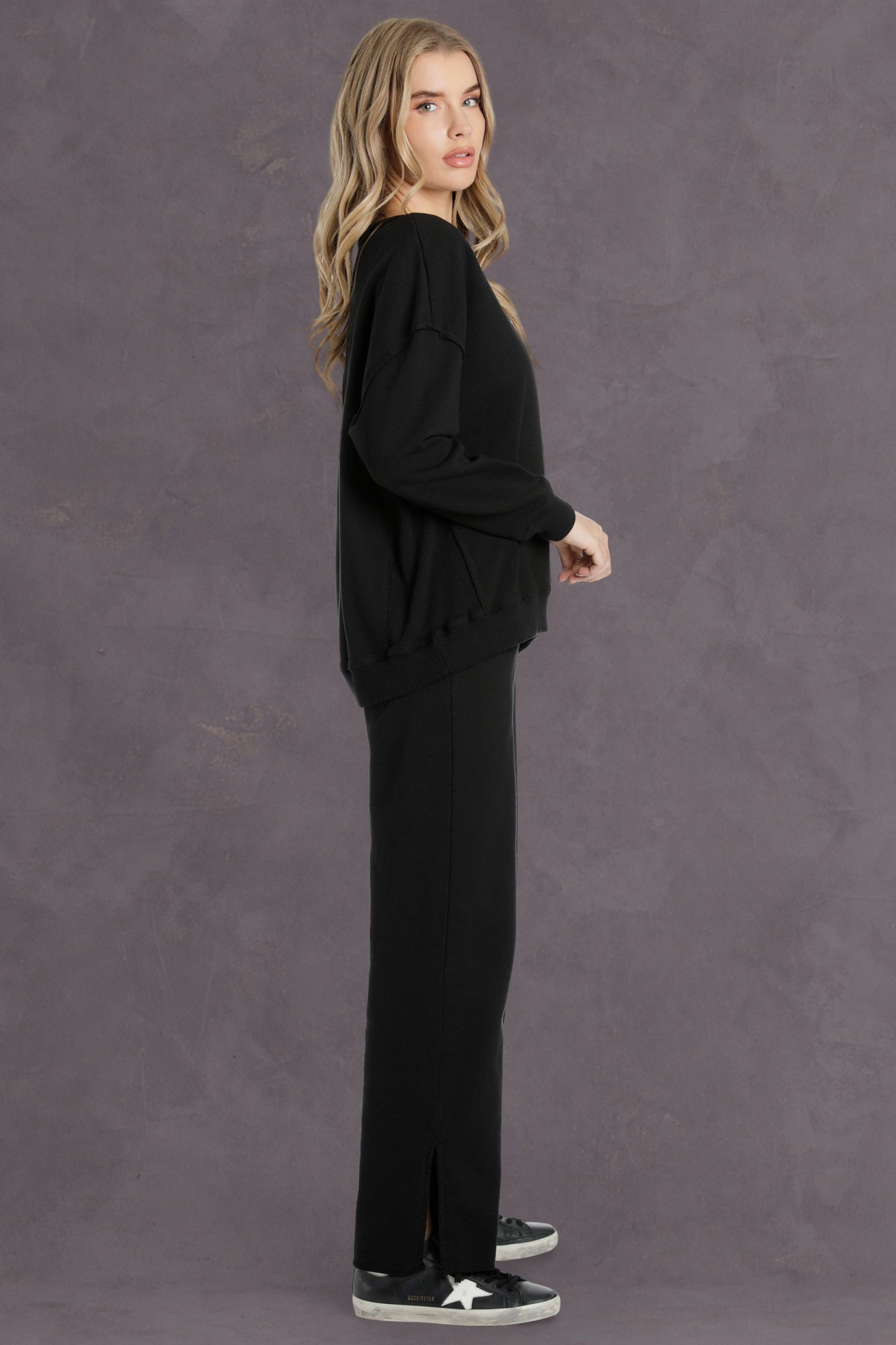 Women | Vintage Boxer Split Leg Sweatpant | Black