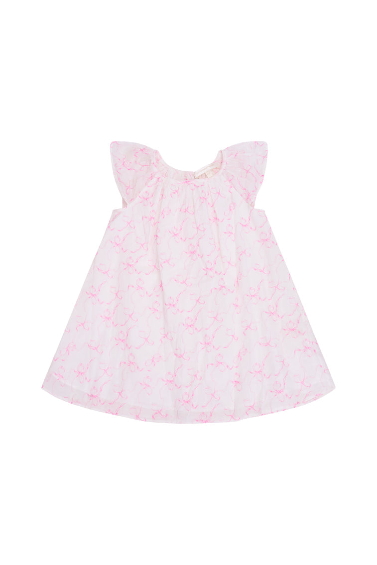 Girls Lou Bow Print Mini Dress | Pastry Pink