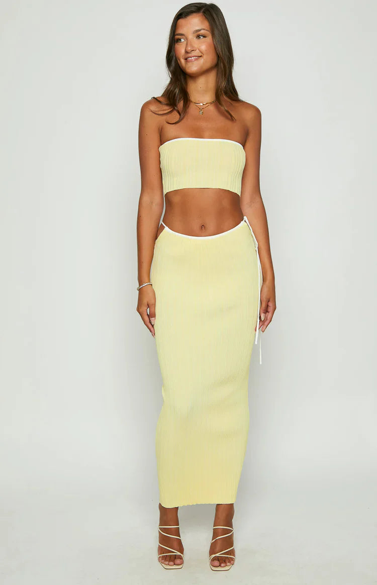 Pia Contrast Bind Knit Tube Top | Yellow