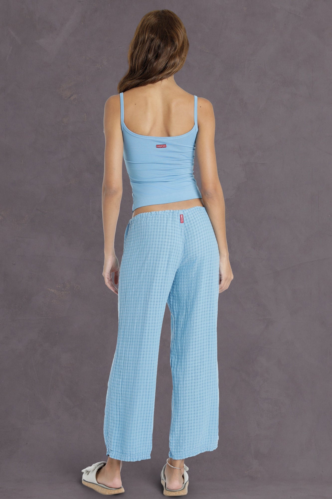 Women | Puckered Gingham Fly Front Linen Skipper | Sky