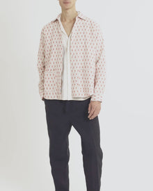 Barkley Cutaway Collar Lattice Embroidery Jacquard Resort Overshirt | Summer Red/White Sand