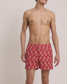 Setter Shorter-Length Bamboo Print Swim Shorts | Summer Red/White Sand