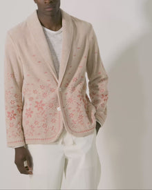 Hallburg Relaxed Fit Two-Button Floral Jacquard Towelling Blazer | White Sand