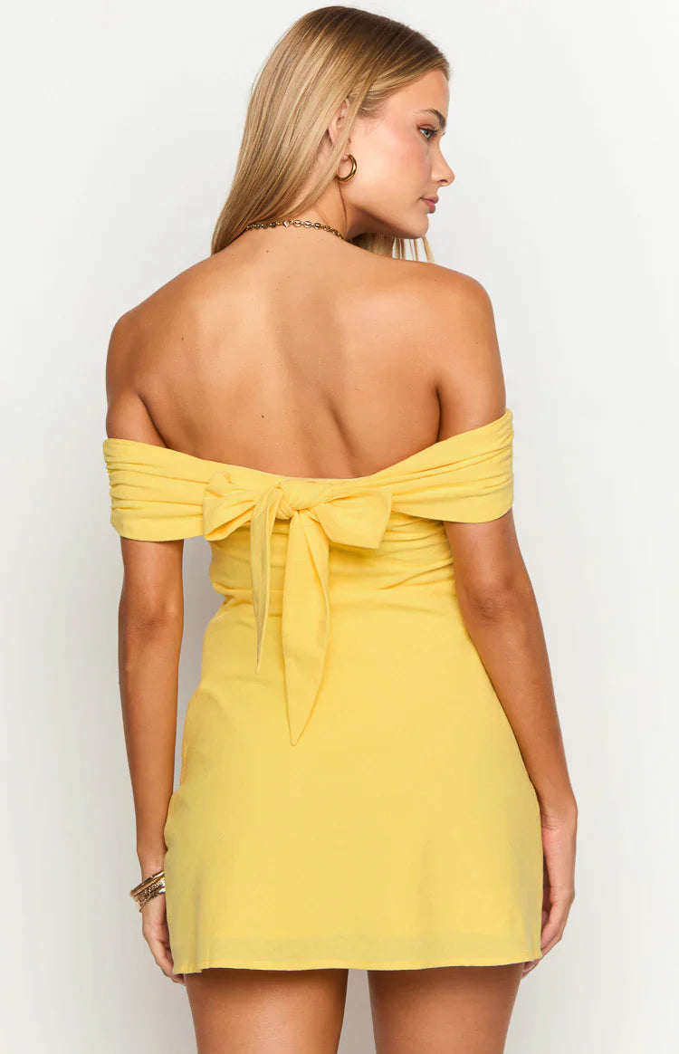Primrose Off the Shoulder Mini Dress | Yellow