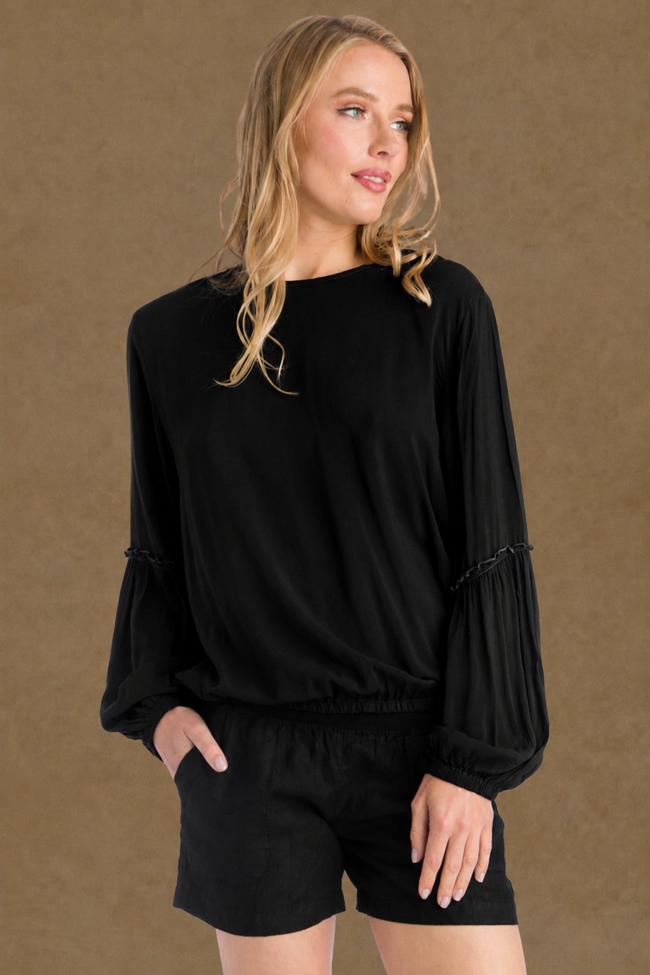 Women | Ruffle Sleeve Boho Top | Black