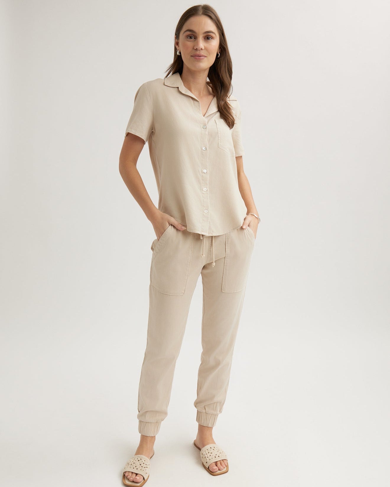 Short Sleeve Pocket Button Down | Linen Sand