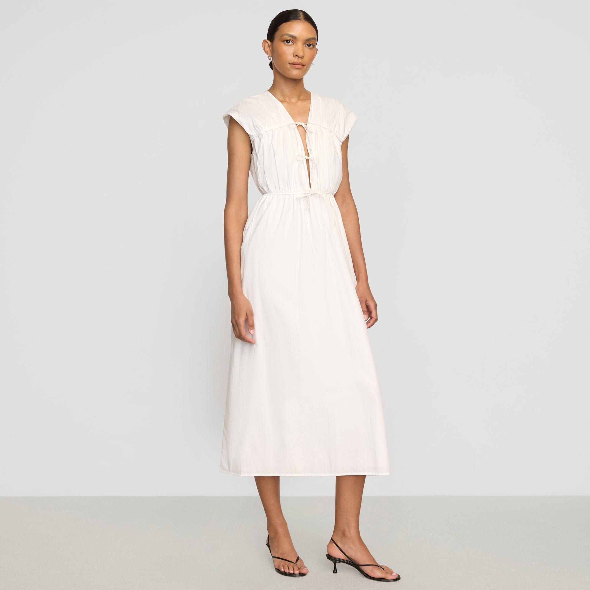 Shreya Tie-Front Organic Cotton Dress | Soft White