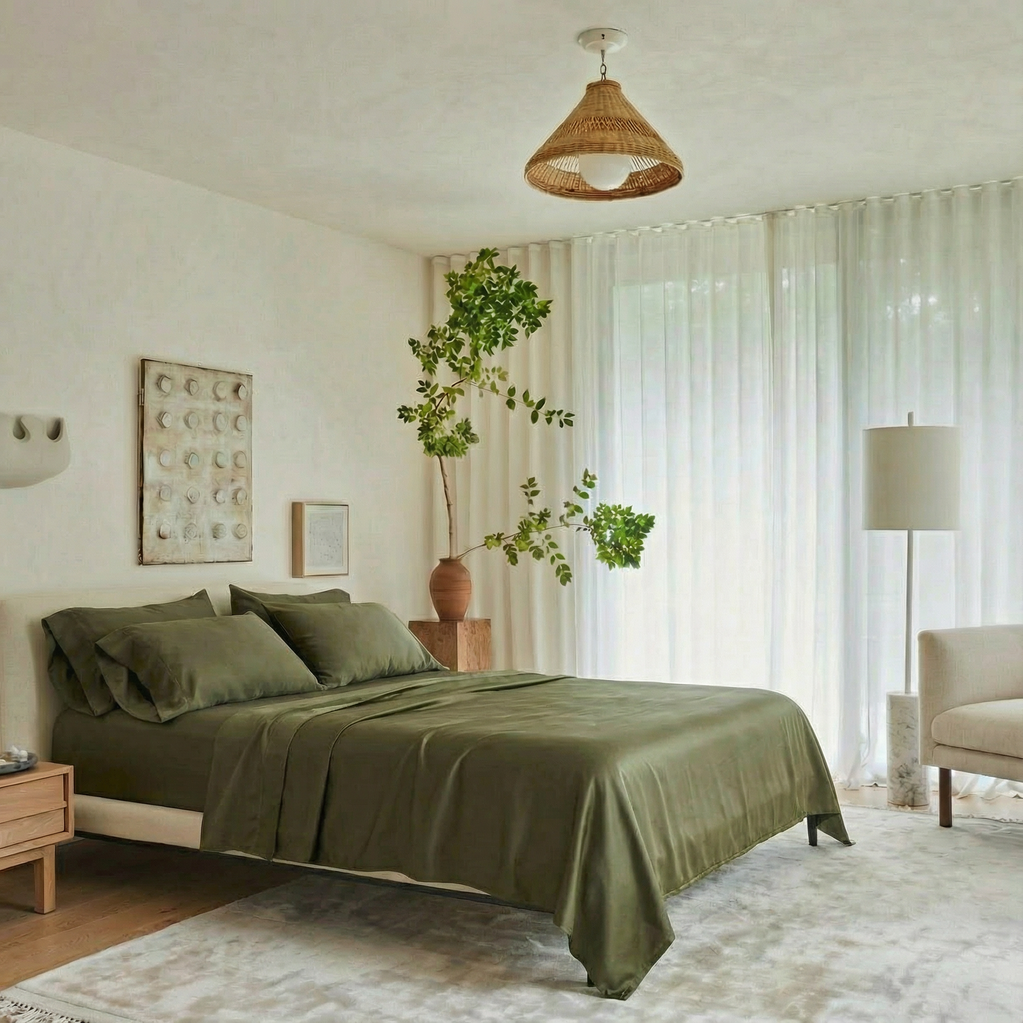 Signature Bamboo Flat Sheet, Twin | Moss Green