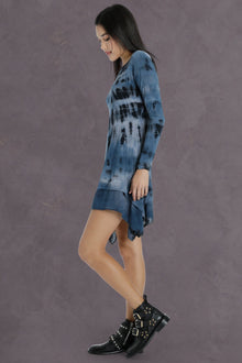 Women | Long Sleeve Handkerchief Hem Dress | Cloud Wash 1