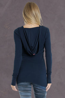 Women | Long Fitted Henley Hoodie Tee | Past Midnight
