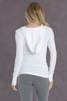 Women | Long Fitted Henley Hoodie Tee | White