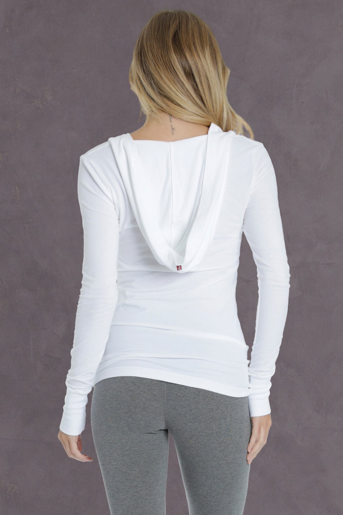 Women | Long Fitted Henley Hoodie Tee | White