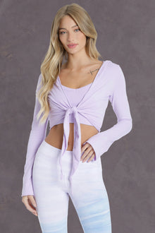 Women | Bell Sleeve Hooded Tie Front Wrap | Lilac