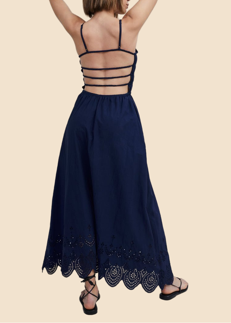 Womens | Delta Midi Dress Eyelet Hem | French Navy