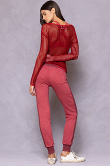 Women | Striated Racing Stripe Fitted Jogger | Crimson