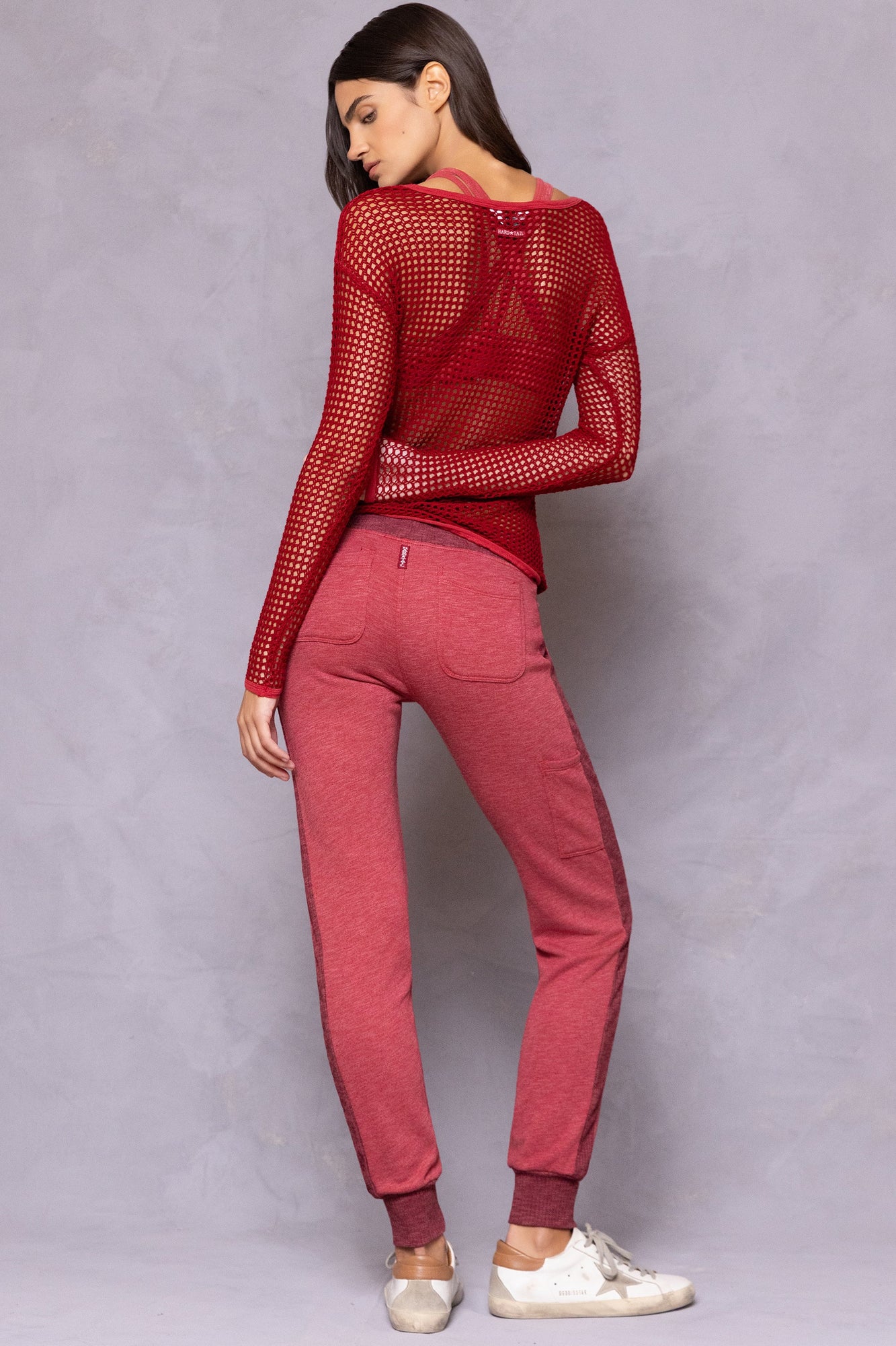 Women | Striated Racing Stripe Fitted Jogger | Crimson