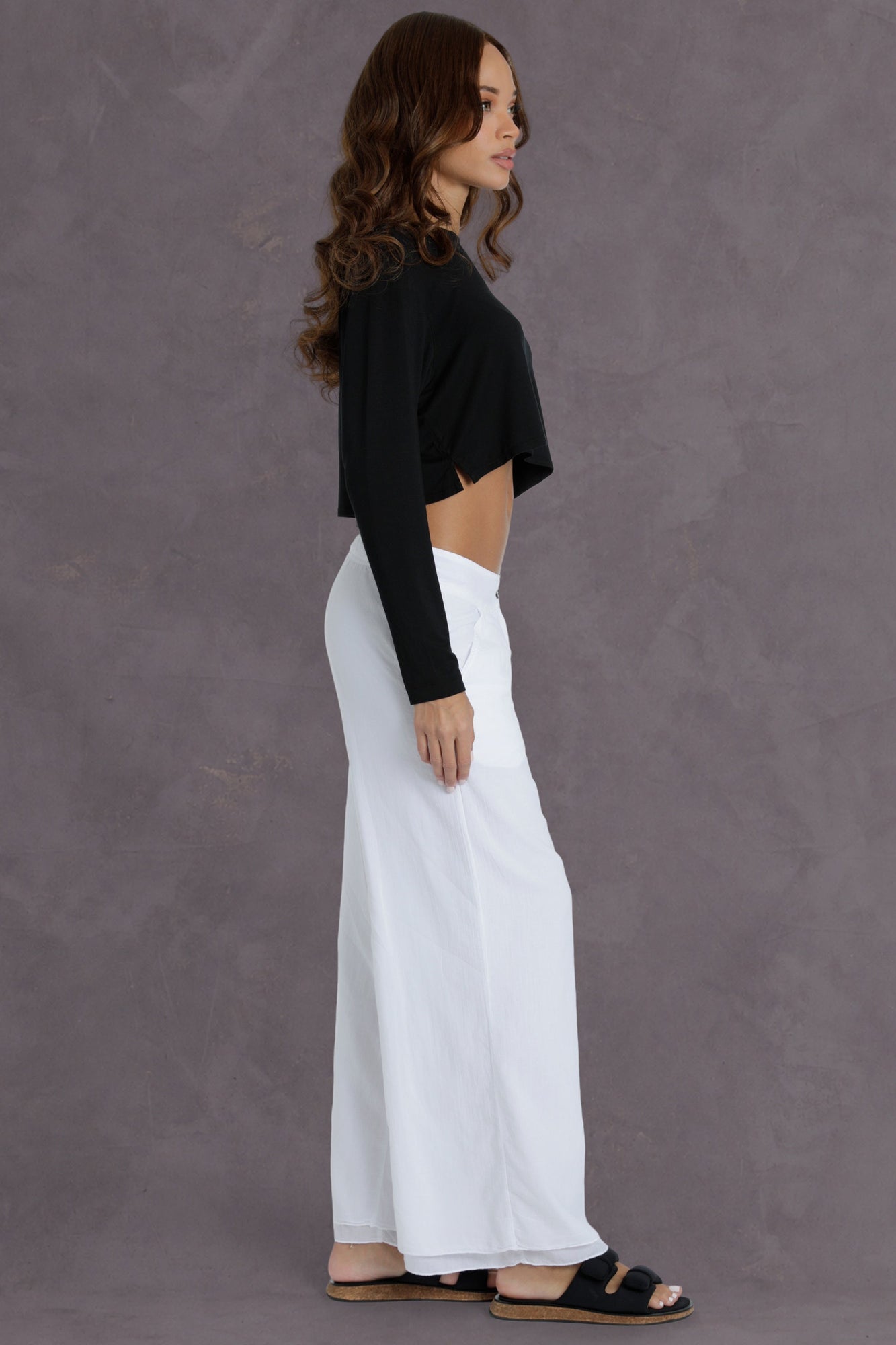 Women | Button Front Layered Pant with Pockets | White