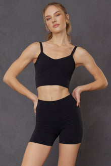 Women | Low Back V-Neck Midi Bra | Charcoal/Jet