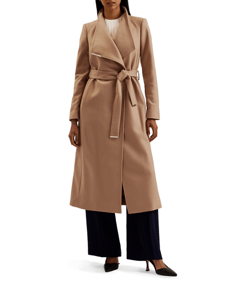 Women | Long Length Wool Wrap Coa | Natural