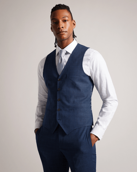 Men | Check Waistcoat | Navy