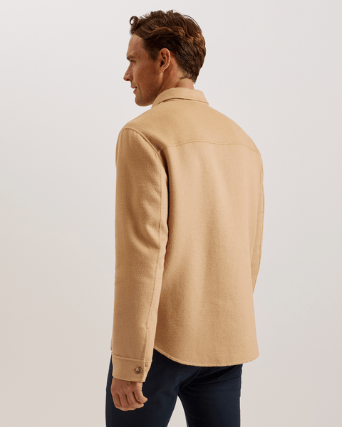 Men | Long Sleeve Splittable Wool Shirt | Pale Brown