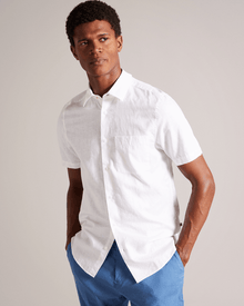 Men | Short Sleeve Linen Shirt | White Multi (V2)