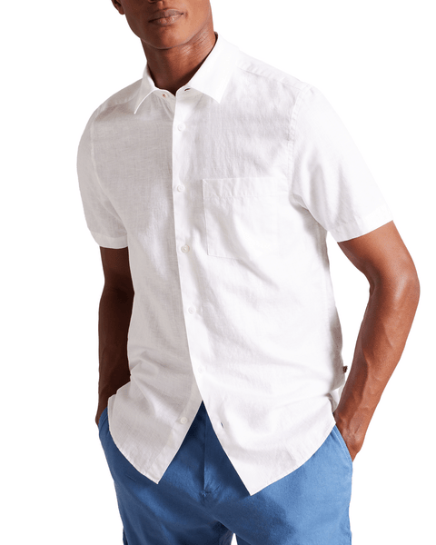 Men | Short Sleeve Linen Shirt | White Multi (V2)