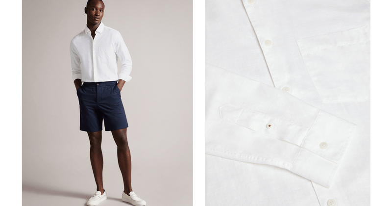 Men | Long Sleeve Linen Shirt | White Multi