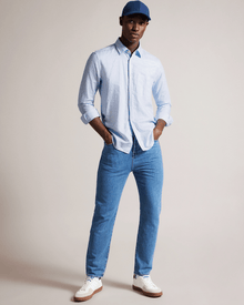 Men | Long Sleeve Linen Shirt | Light Blue Pastel