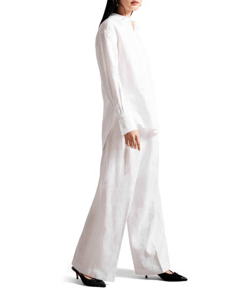 Women | Longline Linen Shirt | White Multi