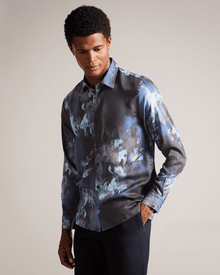 Men | Long Sleeve Abstract Painted Flora | Navy