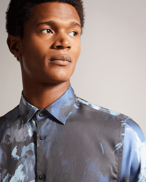 Men | Long Sleeve Abstract Painted Flora | Navy