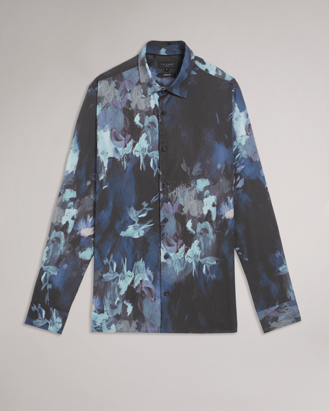 Men | Long Sleeve Abstract Painted Flora | Navy