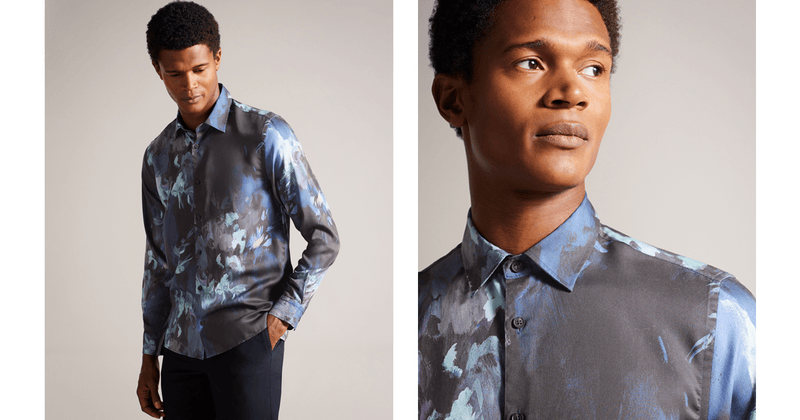 Men | Long Sleeve Abstract Painted Flora | Navy
