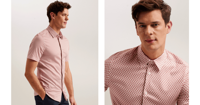 Men | Lacesho Short Sleeve Geo Printed Shirt | Mid Pink