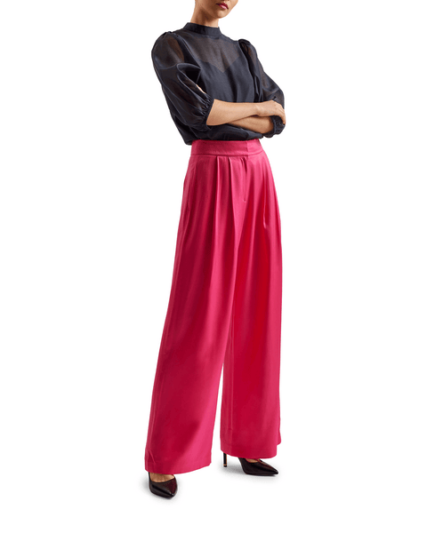 Women | Satin Tailored Wide Flood | Bright Pink