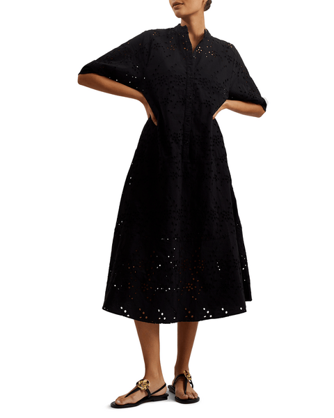 Women | Oversized Broderie Midi D | Black