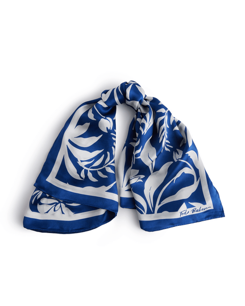 Women | Printed Silk Square Scarf | Blue (V1)