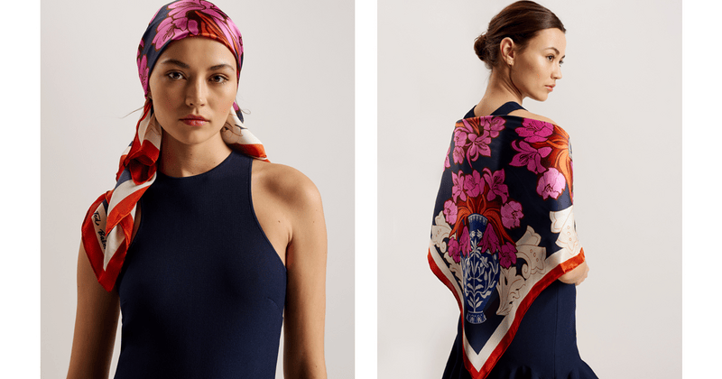 Women | Printed Silk Square Scarf | Blue (V2)