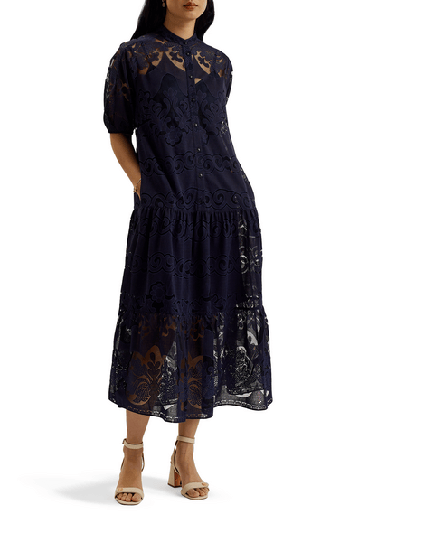 Women | Laced Midi Shirt Dress Wi | Blue Pink