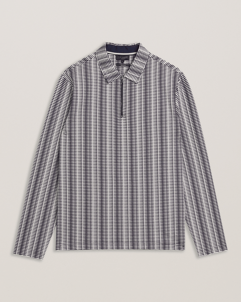 Men | Capuzzo Long Sleeve Textured Open Neck | Navy