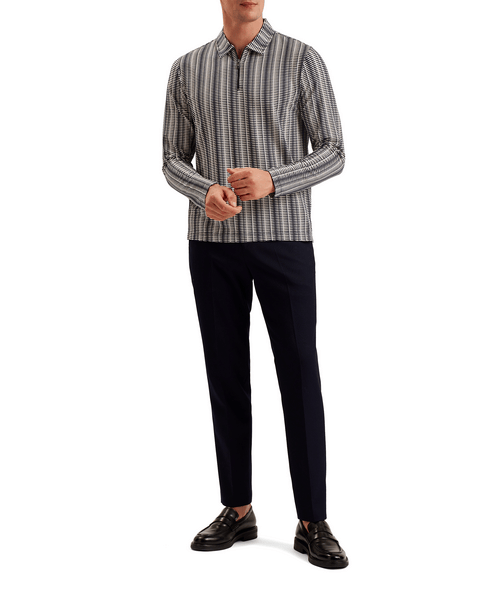 Men | Capuzzo Long Sleeve Textured Open Neck | Navy