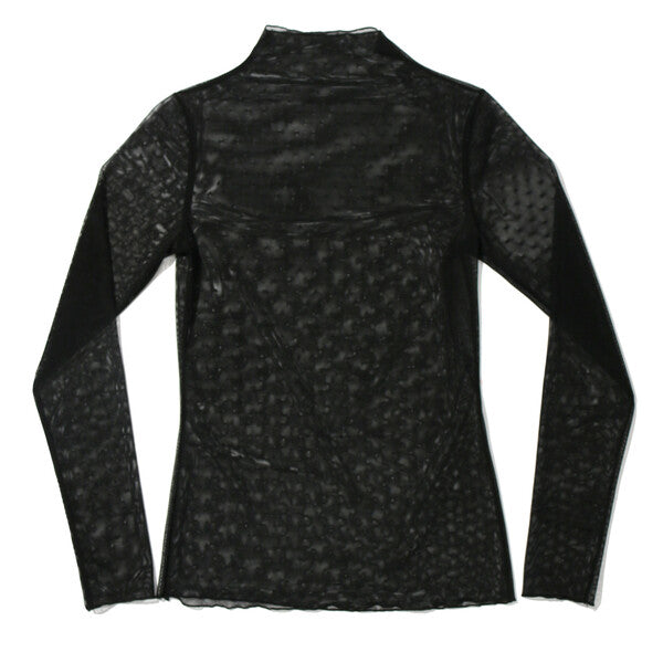 Dotted Tulle Mockneck Top | Black