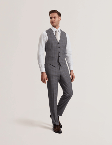 Men | Check Wool Suit Waistcoat | Light Pastel Grey