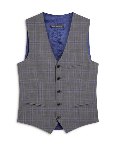 Men | Check Wool Suit Waistcoat | Light Pastel Grey