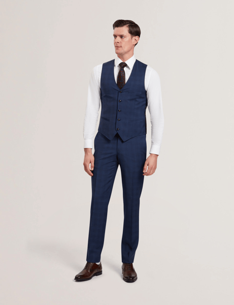 Men | Check Wool Suit Waistcoat | Navy