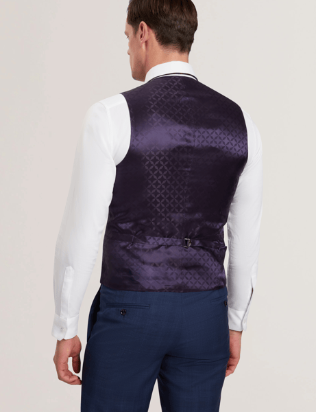 Men | Check Wool Suit Waistcoat | Navy